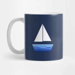 Glass boat design with various shades of blue Mug